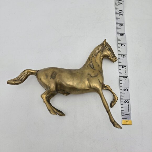 Vintage Brass Galloping Horse Statue Rich Gold Tone Running Horse Figurine 7x10 - Picture 13 of 14